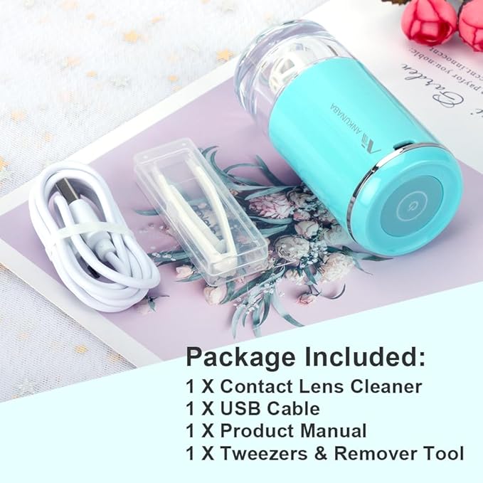 Contact Lens Cleaner, Portable Soft Contact Lens Cleaning Machine with USB Charger, Automatic Vibration Contact Lenses Cleaner Case for Traveling (Blue)