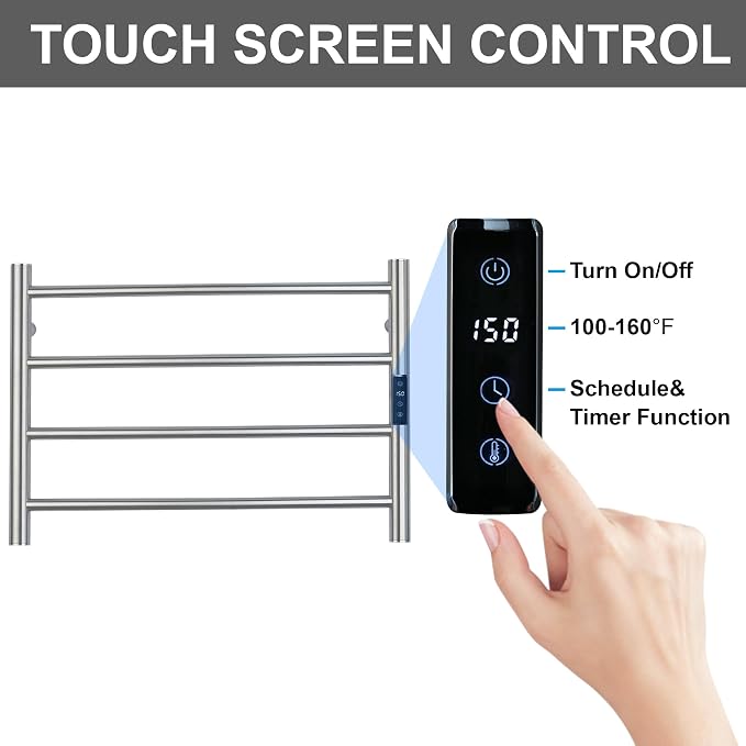 Electric Towel Rack with Voice Control for Alexa & Google Home,TUYA - Wall-Mounted Bathroom Heating Towel Warmer,Plug-in,Stainless Steel Material,16.54x23.62x5.51 in,Brushed，4 Bars