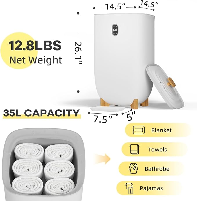 35L Collapsible Towel Warmer | for Blankets, Clothes & Robes | Home & Spa Essential