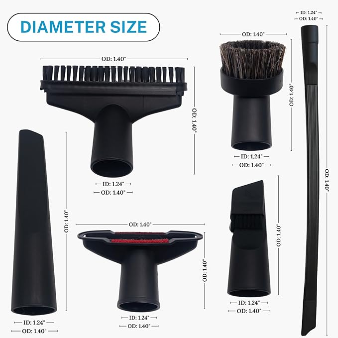 Vacuum Attachments & Brushes Kit with Universal Hose Adapter – Vacuum Attachments Compatible with Shop Vac Hose 2-1/2'', 1-3/8" & 1-1/4'' - Horse Hair Dust Brush, Upholstery Tool and More