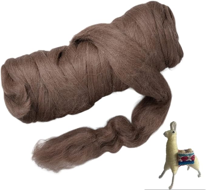 Llama Wool roving (Similar to Alpaca), 1 lb. Best for Needle Felting, handcrafts and Spinning. Natural Colours, un-Dyed. (Brown PM, 1lb)