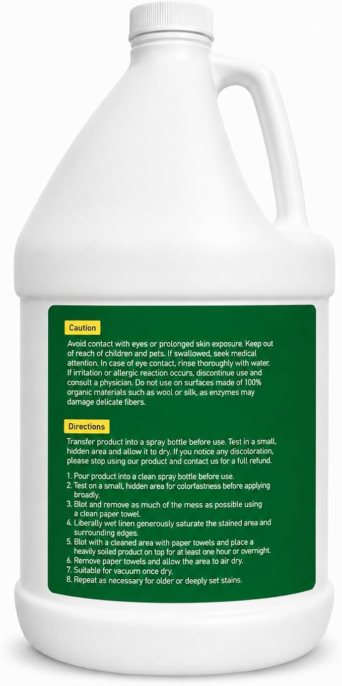 | Pet Enzymatic Stain & Odor Eliminator for Strong Odors Around the Home - Carpet Cleaner for Dog & Cat Urine - Gallon Jug