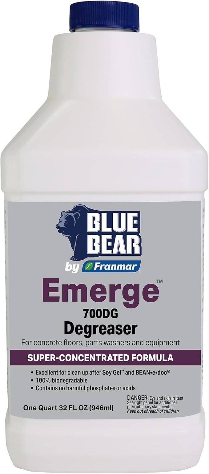 Blue Bear 700DG Emerge Degreaser Low-Odor, Biodegradable Cleaner Removes Oil, Grease, Dirt & Grime from Concrete, Tile, Wood, Stone & Tools Safe for Industrial Strength & Everyday Cleaning 1 Qt