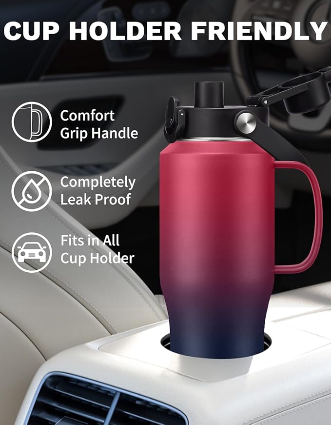 32 OZ Stainless Steel Water Bottle with Straw - Kepp Cold 48Hrs Slim Water Bottle Fits in Cup Holder, 32oz Waterbottle with Straw & Spout Lids, Carrier Bag, Insulated Tumbler Cups Flask for Travel