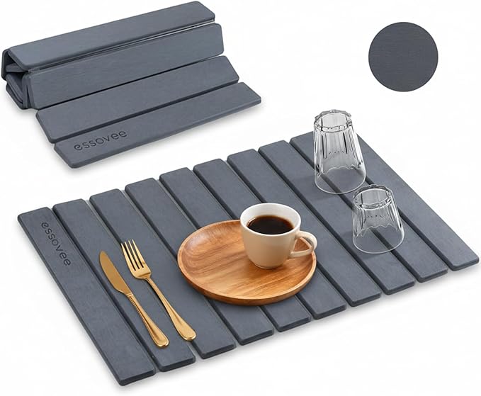 Large Stone Dish Drying Mat for Kitchen Counter, 24"×16" – Quick Drying Diatomaceous Earth, Super Non-Slip, Absorbent, Birthday Gifts for Women Mom Grandma (Dark Gray, 24"×16")