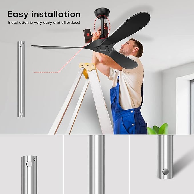 36-Inch Ceiling Fan Downrod, 3-Foot Brushed Nickel Ceiling Fan Extension Rod, 1-Inch OD, Ceiling Downrod for Various Fans (Only Fans Boom, No Thread & Cord)