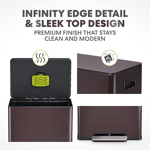SIMPLI-Magic Infinity Edge 60L / 16 Gallon Kitchen Trash Can - Hands-Free Step Pedal, Soft-Close Lid, Stainless Steel Garbage Can with Inner Bucket