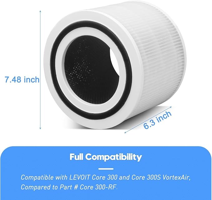 Core 300 Replacement Filter Compatible with LEVOIT Core 300, 300S, P350 VortexAir, Core 300S Filter with 3-in-1 H13 True HEPA, 4-Pack Core 300-RF Filters