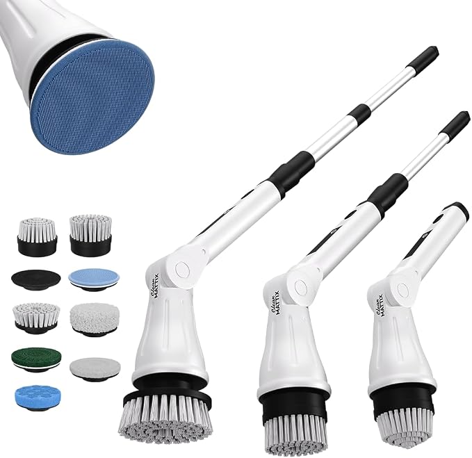 Electric Spin Scrubber – 8-in-1 Cordless Power Scrubber with 8 Brush Heads & Extendable Handle – Rechargeable Cleaning Brush for Bathroom, Shower, Tile, Grout, Tub & Floor
