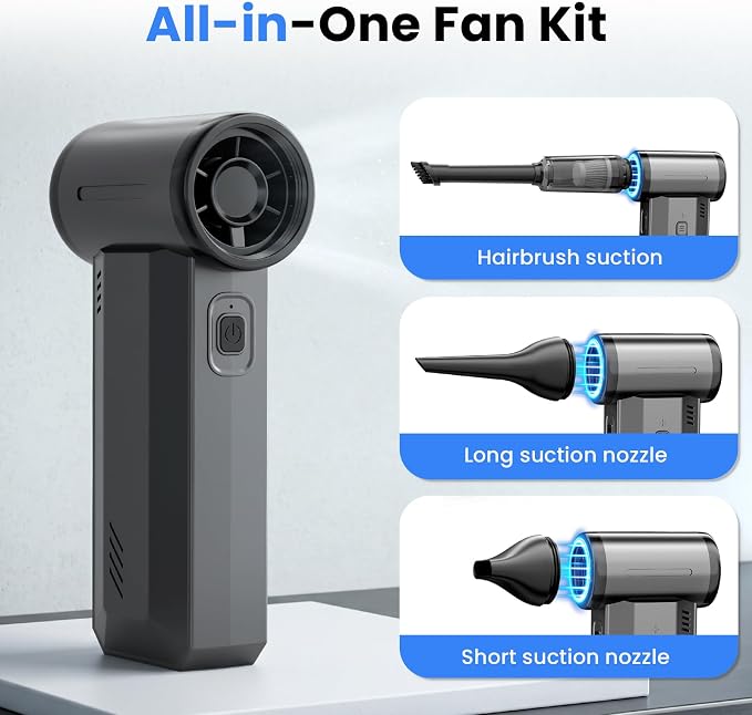 Antarctic Star 130000 RPM Electric Air Duster, Portable Turbo Blower with Stepless Airflow Adjustment and Vacuum Cleaning Kit for Computer, Keyboard, Car Interior & Outdoor Use, Grey