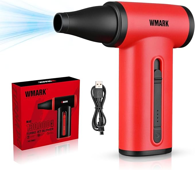WMARK Compressed Air Duster Rechargeable Cordless-130000RPM Brushless Motor Stepless Control Handheld Mini Blower, 33m/s Wind Speed-Electric Air Duster for PC, Keyboard, Home, Car NG-TB001 (Red)
