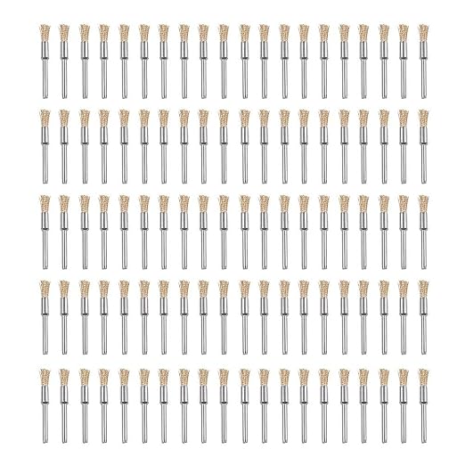 Rocaris 100 Pack Brass Wire Brushes Set, Steel Wire Wheels Pen Brushes Set Kit Accessories for Rotary Tool