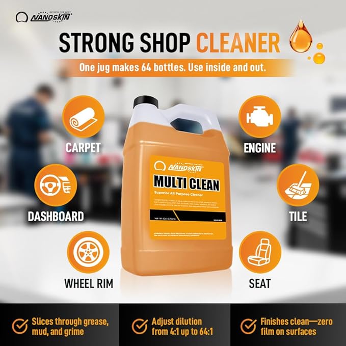 Nanoskin MULTI CLEAN All Purpose Concentrated Cleaner 5 Gallons – Removes Dirt, Grease & Stains on Counters, Carpet, Floors, Fabric, Equipment & Vehicles | Use with Sprayers, Scrubbers, Washers & More