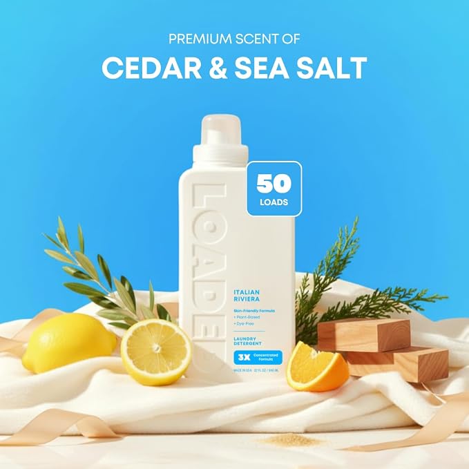 Loaded Laundry Detergent, Luxury Cologne & Perfume Scented | 50 Loads | Sea Salt & Citrus | Skin-Friendly & Plant-Based | Made in USA | 32 oz