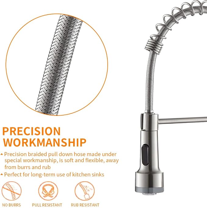 LED Light Kitchen Faucet with Pull Down Sprayer Sus304 Stainless Steel Industrial Single Handle Faucet for Farmhouse Camper Laundry Utility Rv Wet Bar Sinks Brushed Nickel 9003SN