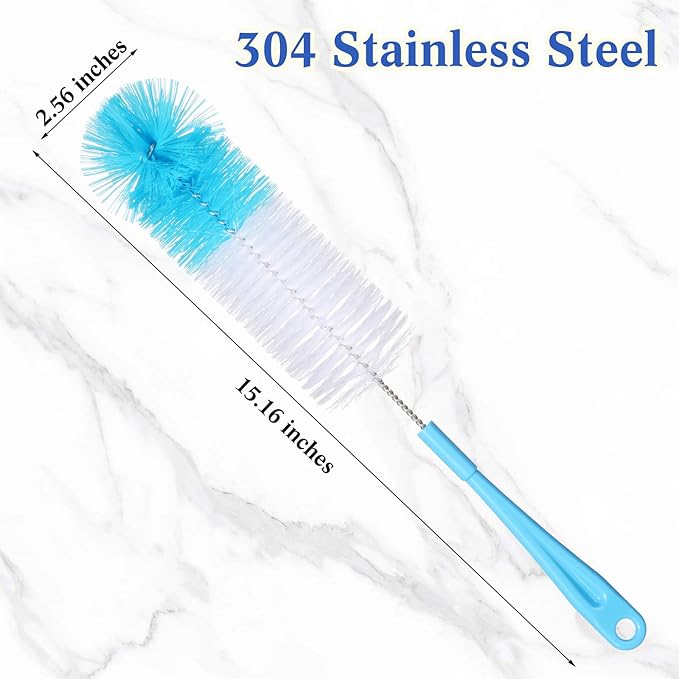 Reallnaive 12 Pcs Long Bottle Cleaning Brush Stainless Steel Handle Water Scrubbing 15.2 Inch Cleaning Brush Set for Washing Narrow Neck Bottles, Wine Decanter, Flask, Beer Brewing Supplies