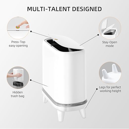 JUDRDO Bathroom Trash Can with Lid, Vacuum Adsorption Small Garbage Can 3.2 Gallon Press Top Lid Trash Bin with Legs Waterproof Waste Basket for Bathroom Bedroom Office Home RV