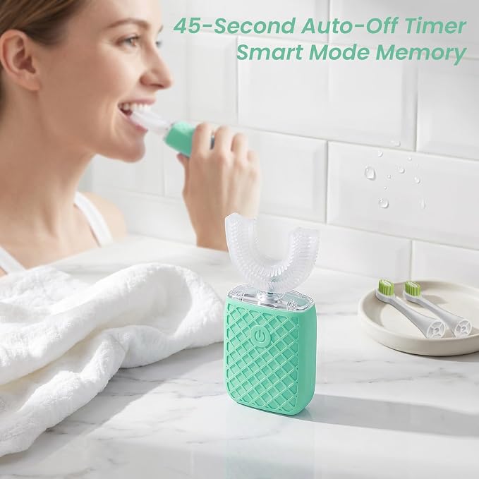 Sonic Electric U Shaped Toothbrush for Adults, Automatic Full Mouth Cleaning Toothbrush, 360° Stain Removal, IPX7 Waterproof Rechargeable, 3 U-Shape & 2 Straight Brush Heads