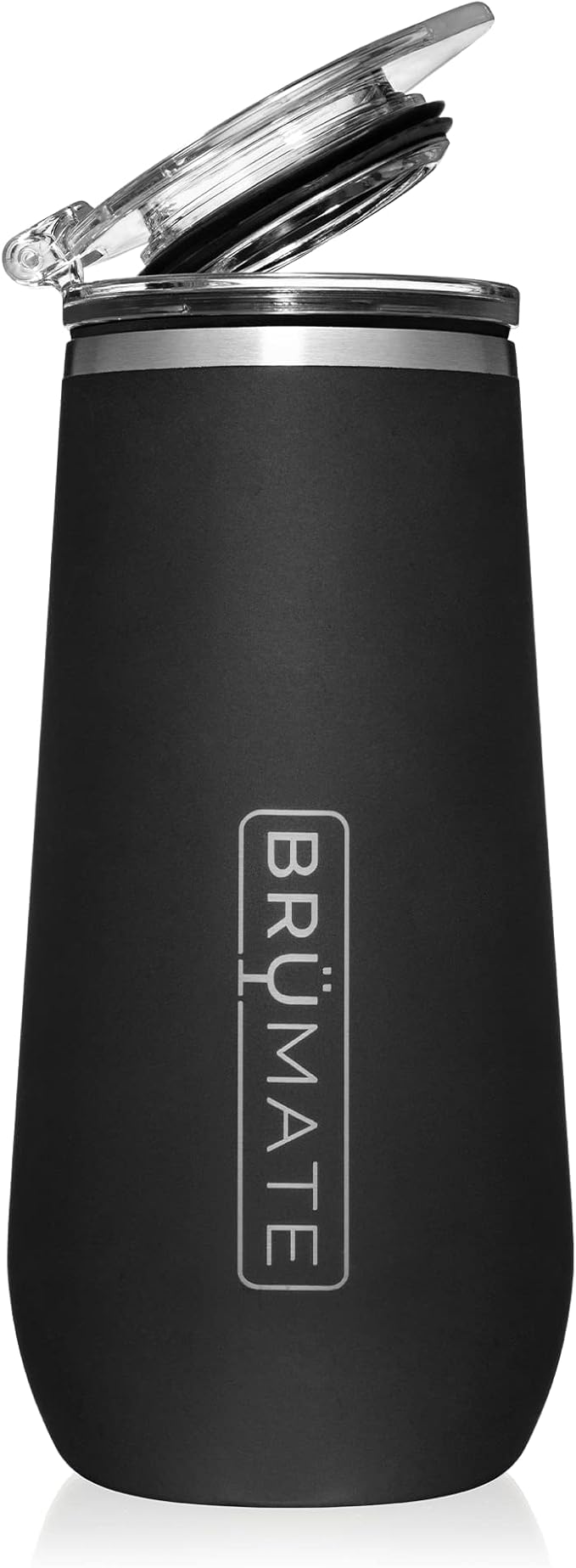 BrüMate Champagne Flute 12oz with Flip-Top Lid to Hold in Carbonation | Insulated Stainless Steel for Ice Cold Champagne | BPA-Free (Matte Black)