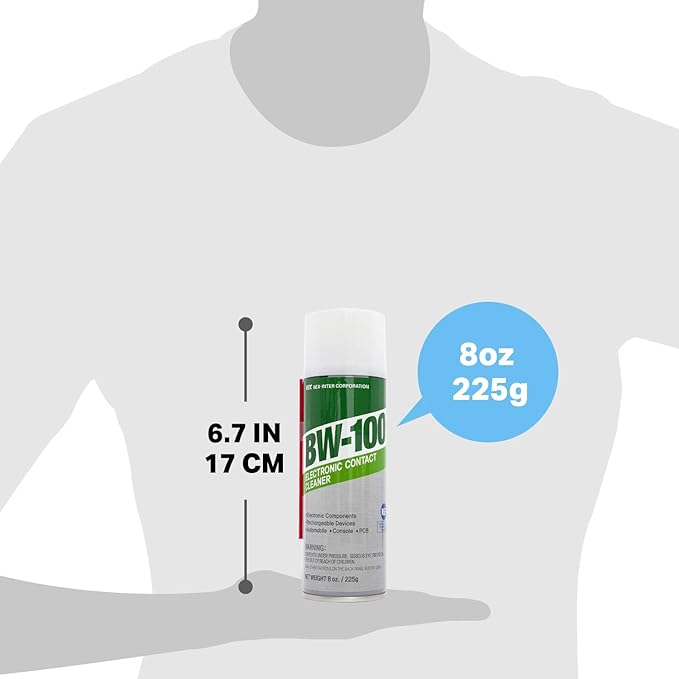 BW-100 Non-Flammable Electronic Contact Cleaner Aerosol Spray- Safely Cleans Joycons, Computers, PCB and More - Removes dust, Dirt and contaminants on Contacts - Quick Dry|8oz/225g |