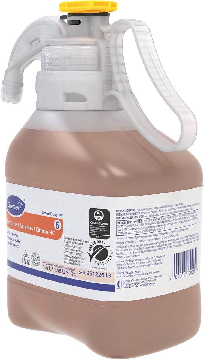 Diversey Stride Citrus Neutral Cleaner, SmartDose, 1.4 Liter, 2 Pack | Low Foam, No Rinse, Film Free, Hard Surface Cleaner, Floor Care, Citrus Scent