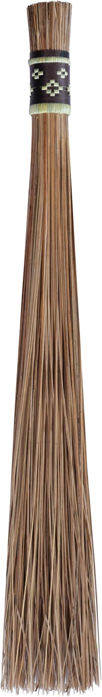 32 inch Multi-Surface Sturdy Outdoor Authentic Coconut Leaf Broom Asian Heavy Duty Broom Thai Natural Coconut Leaf Broom (Country Rustic) 1 Piece (Brown)
