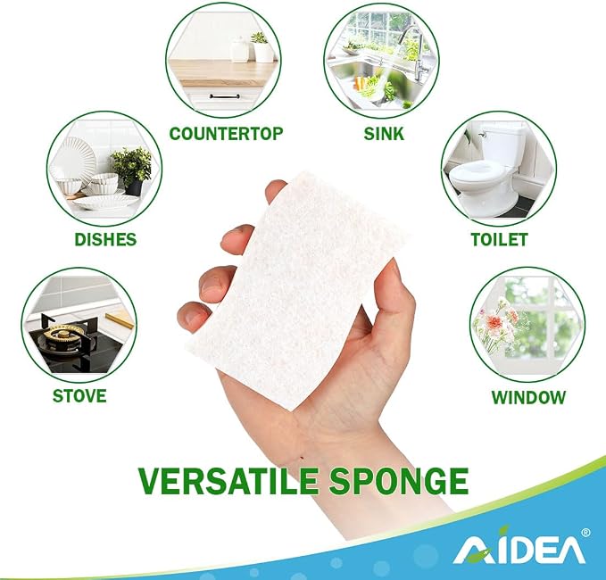 AIDEA Sponges Kitchen, 9Count, Non-Scratch Scrub Sponge, Natural Sponge for Non-Stick Cookware, Cellulose Sponges for Dishes, Cleaning Power for Kitchen, Bathroom, Household