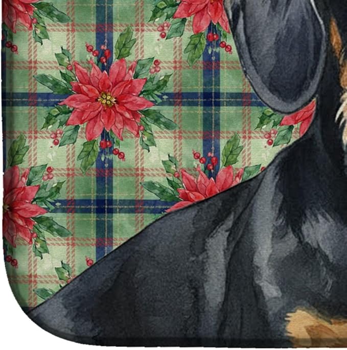 Caroline's Treasures Wirehaired Black and Tan Dachshund Christmas PoinsettIas Dish Drying Mat Absorbent Dish Drying Mat Pad for Kitchen Counter Dish Drainer Mat for Countertop, 14 x 21", Multicolor