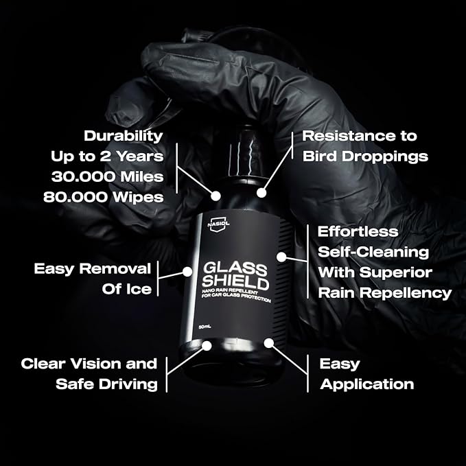 Nasiol GlasShield Nano Rain Repellent for Car Windshield, Glass Ceramic Coating, Super Hydrophobic to 30000 Miles, Super Easy Application Spray&Wipe, Clear Vision for Safe Driving, Easy Ice Removal