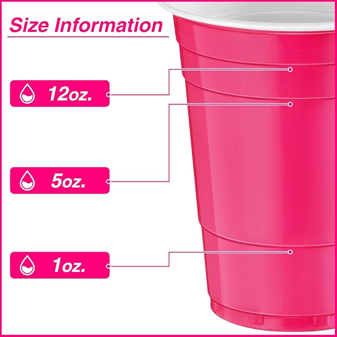 Lounsweer 100 Pcs 16 oz Disposable Party Cups Plastic Heavy Duty Drinking Water Cups for Birthday Baby Shower Wedding BBQ Picnic Party Supplies(Pink)