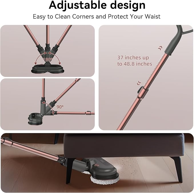 VMAI Cordless Electric Mop, Electric Mops for Floor Cleaning, Spin Mop with LED Headlight, Water Spray, Cordless Mop Up to 60 mins Detachable Battery, Floor Scrubber for Hardwood Floors