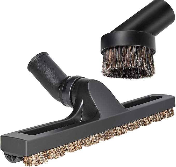 1 1/4 inch Hardwood Floor Brush and 32mm Round Horse Hair Dust Brush with 1.25'' Vac Port, Soft Horse Hair Brush, 360°Swivel Head Fit Most Vacuum Cleaner Brand Hoover, Eureka, Royal,Dirt Devil,Rainbow