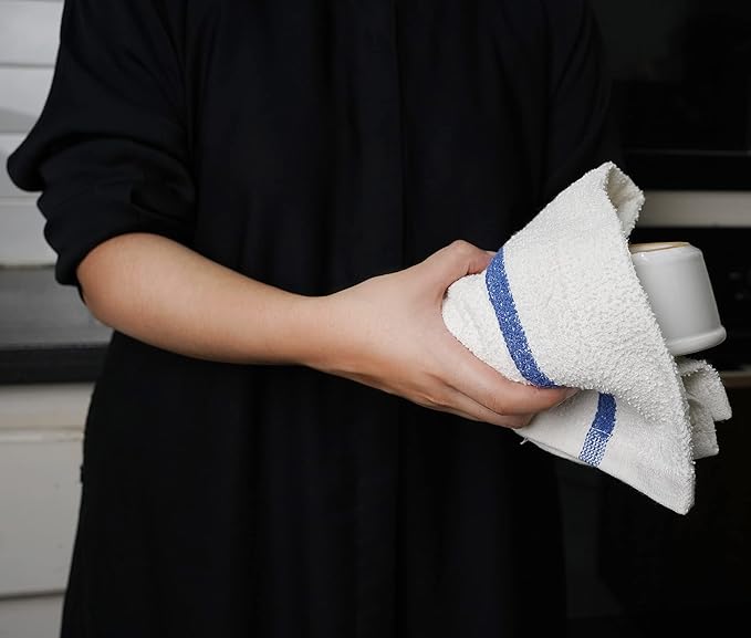 Bar Mops Blue Stipe Pack of 36 Kitchen Towels 16x19 Multi-Purpose for Home, Restaurant and Cleaning White Absorbent Washcloth Dishcloths Sets, Reusable Dish, Cloths Rags