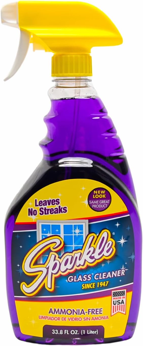 Sparkle Glass Cleaner, Ammonia-Free Streak-Free Formula, 33.8 fl oz Spray Bottle, Safe for Windows, Mirrors & Glass Surfaces (Pack of 4)