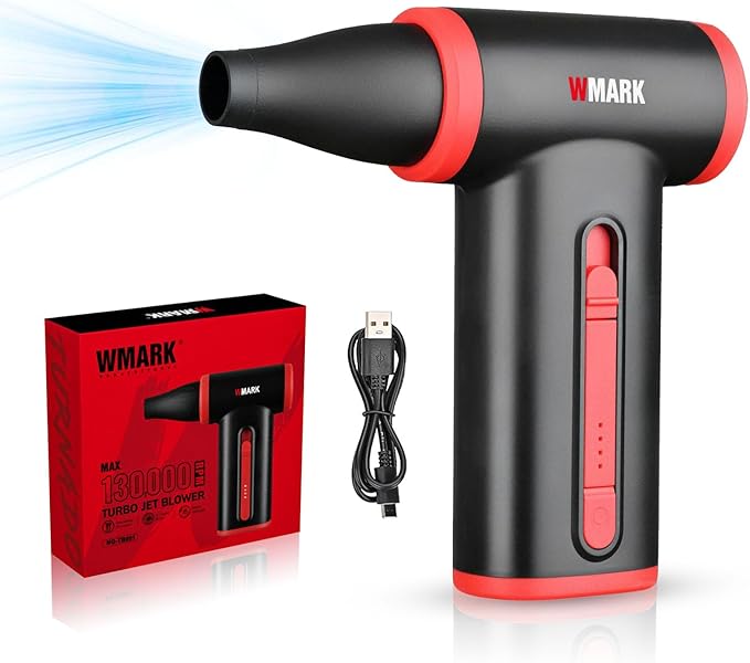WMARK Compressed Air Duster Rechargeable Cordless-130000RPM Brushless Motor Stepless Control Handheld Mini Blower, 33m/s Wind Speed-Electric Air Duster for PC, Keyboard, Home, Car NG-TB001 (Black)
