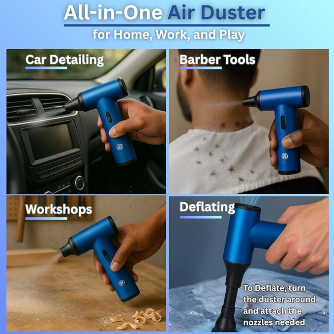 Electric Compressed Air Duster Blower Gun, Cordless Rechargeable Mini Blower 150000RPM Hand Held Blower for Keyboards, PC Cleaning Kit, Consoles, Grilling, Camping, Barber, Replace Canned Air