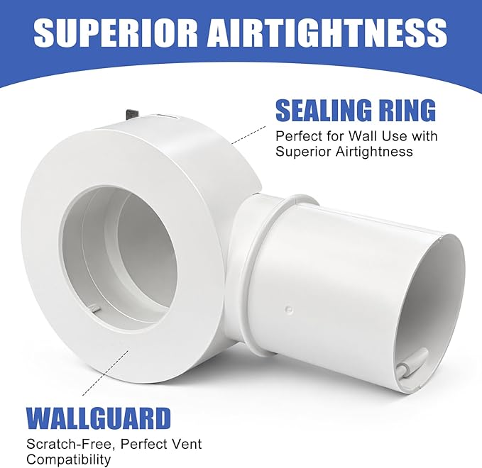 90° Magnetic Dryer Vent Coupling Strong Magnetic Self-connection，Suitable for Confined Paces Magnetic Dryer Vent Coupler with 4 inch Hose Easy to Connect（WHITE)