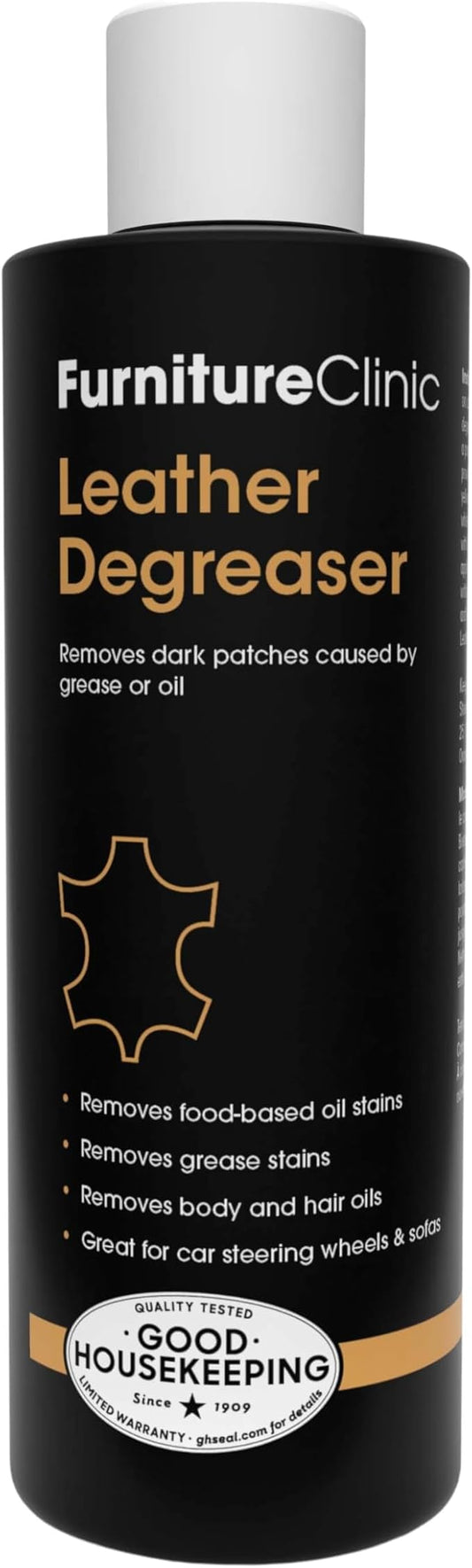 Furniture Clinic Leather Degreaser | Professional Oil & Grease Stain Remover | Use on Furniture, Car Seats, Shoes, Couches, Sofas, & Chairs | Leather Care Cleaning Solution | 8.5oz/250ml