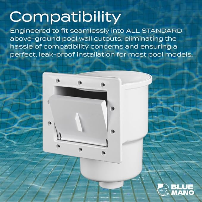 Blue Mano Standard Above Ground Pool Skimmer Complete Kit, Replacement for SP1091LX, 45-400, 32190, 8940, Opening Width 6" Fits All Standard Pool Wall Openings