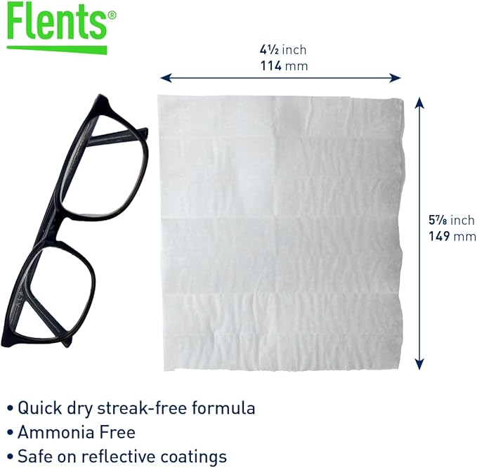 Flents Lens Wipes, Wipe 'N Clear Basic, 100 Count, Pre-Moistened, Streak-Free, Safe for Glasses, Sunglasses, Gentle Cleaning, Clear Vision, Streak-Free, Individually Wrapped for Travel & Convenience