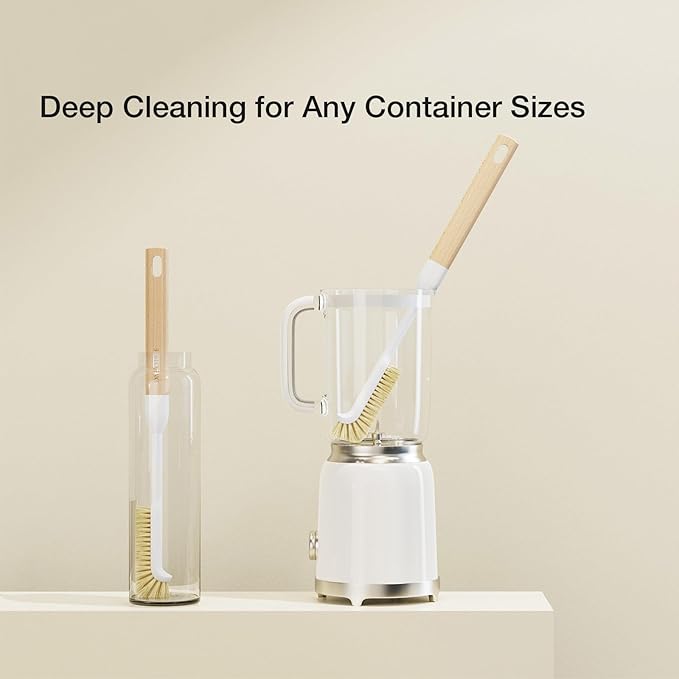 Cleaning Brush, Diveotree Hard Bristle Brush for Deep Cleaning Grout, Sink, Cup, Teapot, Bottle, Blender, Multi-Purpose Brush wih Long Handle for Kitchen (White-2Pack)