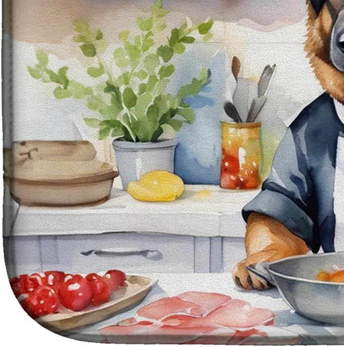 Caroline's Treasures DAC6253DDM German Shepherd The Chef Dish Drying Mat Absorbent Dish Drying Mat Pad for Kitchen Counter Dish Drainer Mat for Countertop, 14 x 21", Multicolor