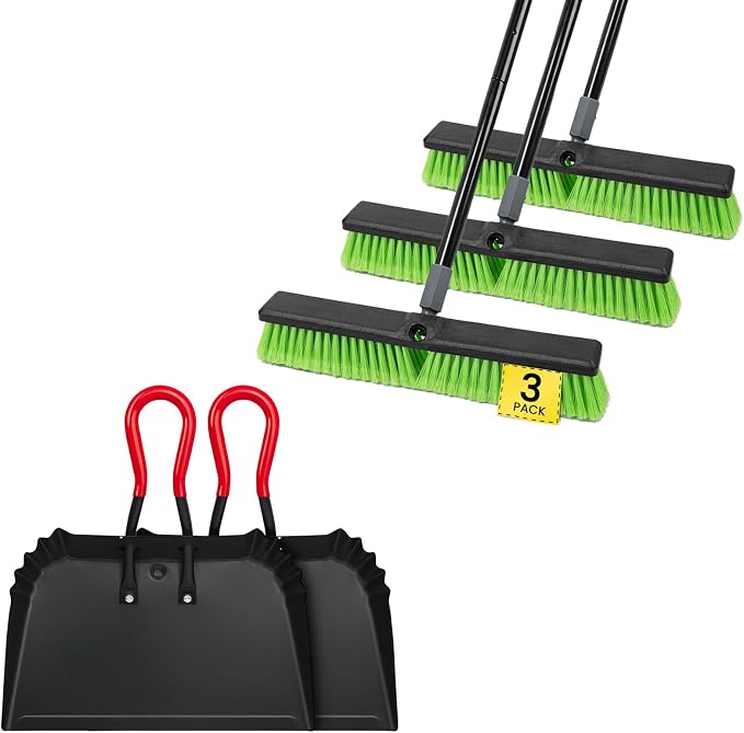 KalTell 2PK 17” Metal Dustpan and 3PK 18” Push Broom