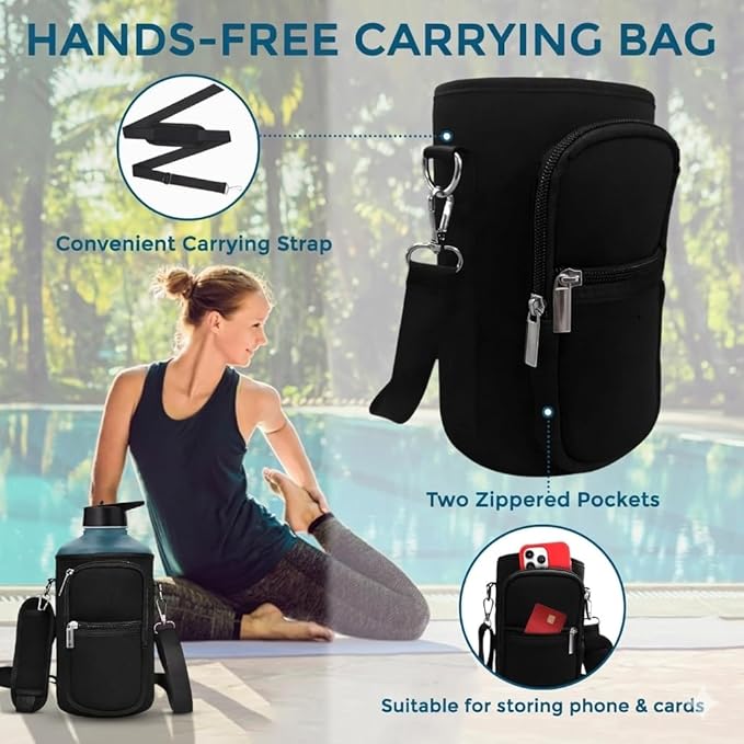 Travel Water Bottle with Carrying Bag, 3 Lids (Spout, Straw, Handle), and Bottle Brush; Leak Proof, Quality, Vacuum Insulated, Stainless Steel (Twilight, 64 oz)