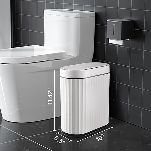 ELPHECO Bathroom Trash Can with Lid 2 Gallon Small Sensor Garbage Can, Slim Smart Trash Bin, Waterproof Automatic Wastebasket, Narrow Plastic Garbage Bin for Bathroom, Kitchen, Office, Black White