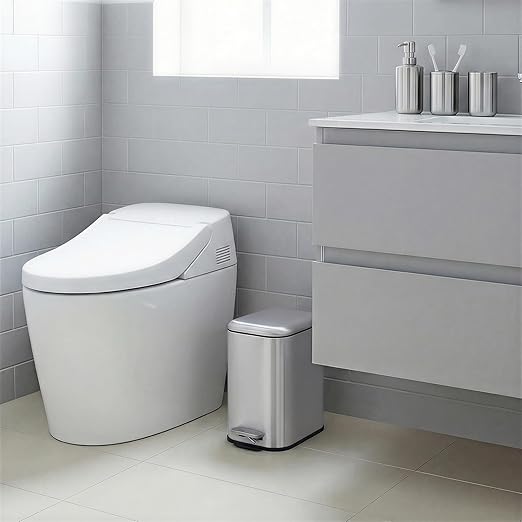Garvee Bathroom Trash Can with Lid, 1.3 Gallon / 5 Liter Stainless Steel Garbage Can with Removable Liner Bucket, Small Step Wastebasket with Slim Design for Toilet Bedroom Office, Silver
