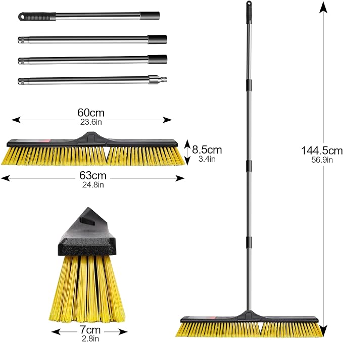 Masthome 24 Inch Outdoor Broom,Stiff Bristles Push Broom Outdoor Heavy Duty & Roller Sponge Mop with 3 Absorbent Sponge Mop Refills
