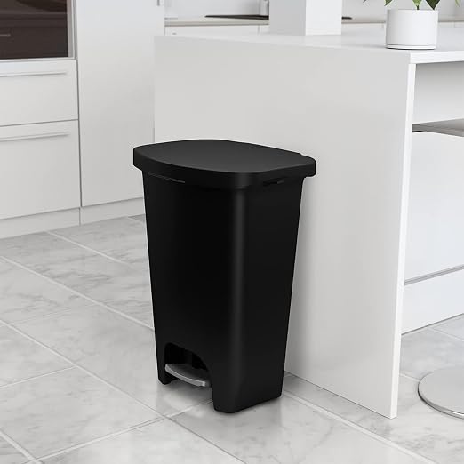 Glad Kitchen Trash Can with Lid, Foot Pedal and Garbage Bag Rings, 13 Gal, Black