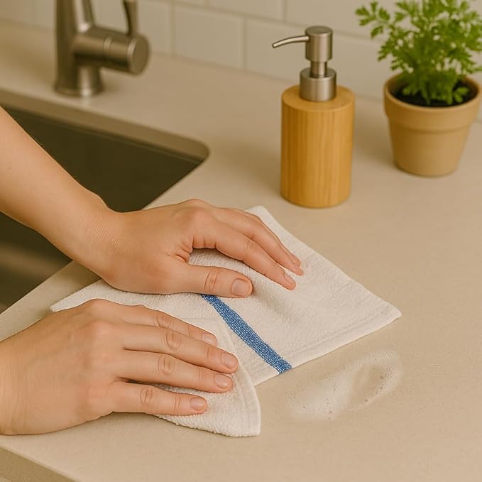ZUPERIA Bar Mop Towels - 12 Pack (16"x19") - 100% Cotton High Absorbency Kitchen Towels – Reusable Dish Cloths, Quick-Dry Rags with Blue Stripe – Ideal for Restaurants, Cooks, Bartenders & Homes