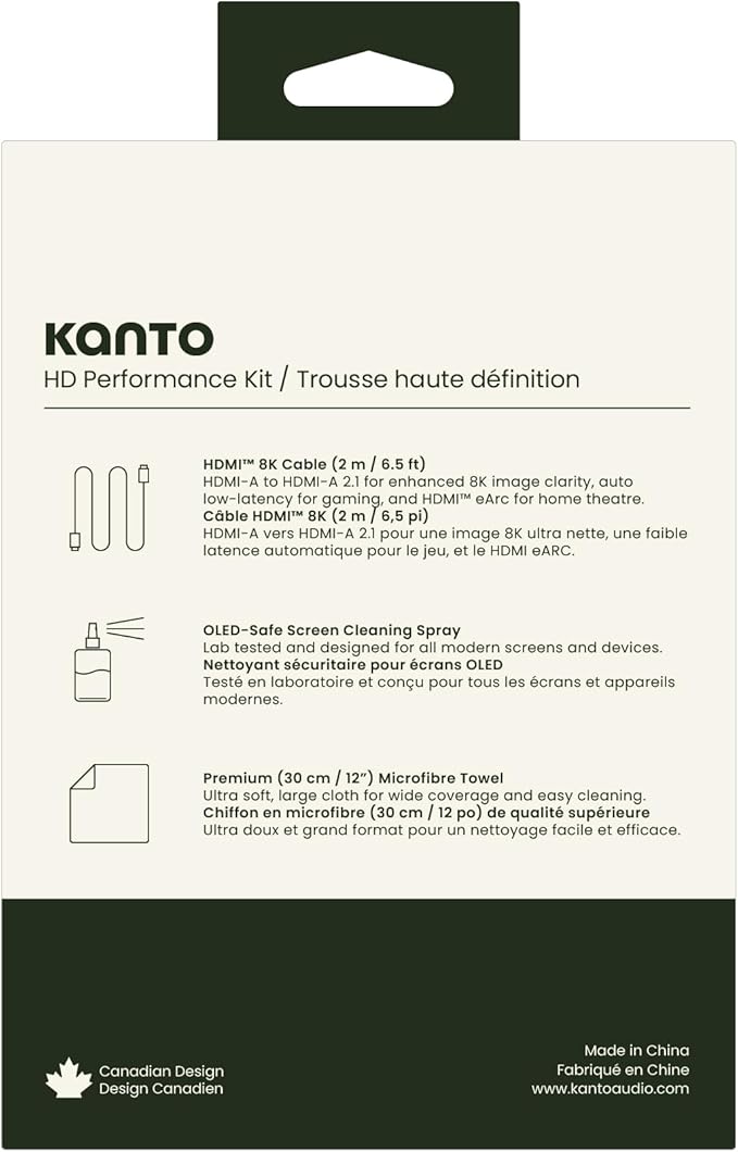 Kanto HT6-KIT Screen Cleaning Kit with Screen Safe Cleaning Spray, Microfiber Cloth and HDMI 2.1 Cable